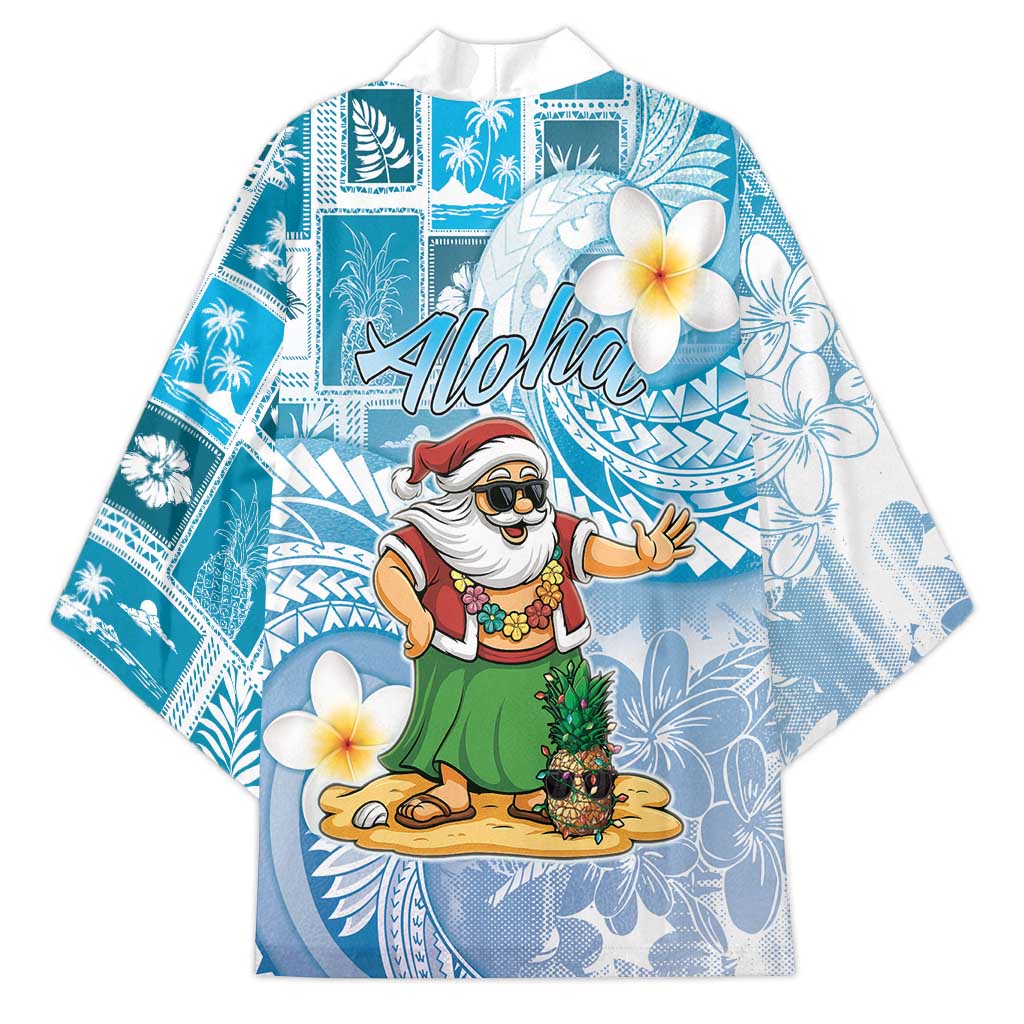 Hawaii Mele Kalikimaka Kimono Hula Santa Retro Style Blue - Polynesian Pride