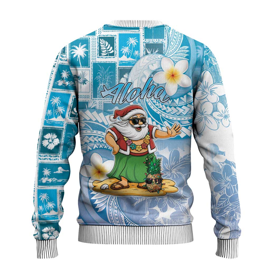Hawaii Mele Kalikimaka Ugly Christmas Sweater Hula Santa Retro Style Blue - Polynesian Pride