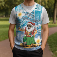 Hawaii Mele Kalikimaka Christmas Knitted V-Neck Vest Hula Santa Retro Style Blue - Polynesian Pride
