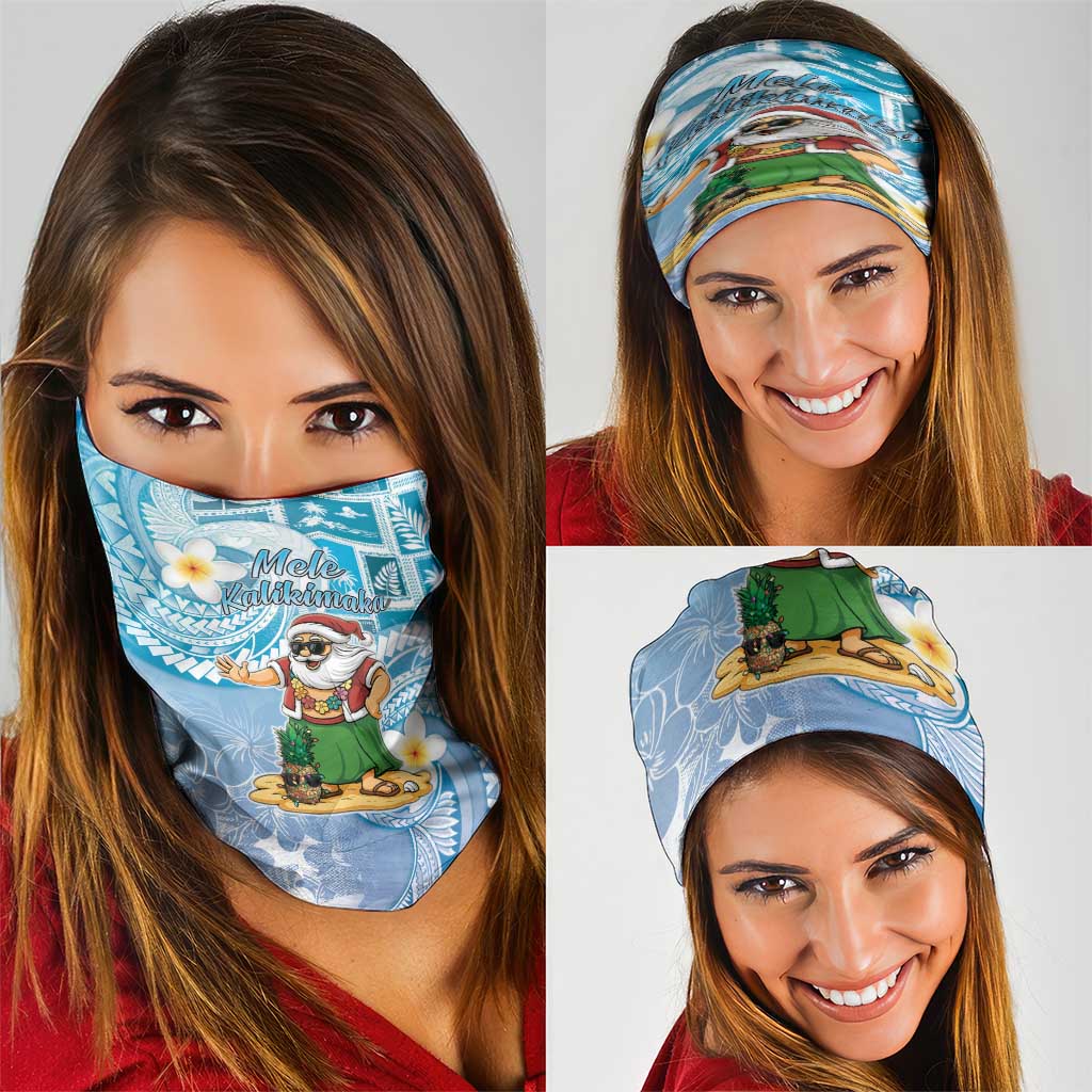 Hawaii Mele Kalikimaka Neck Gaiter Hula Santa Retro Style Blue - Polynesian Pride