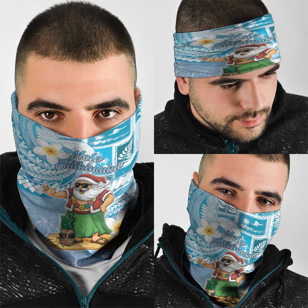 Hawaii Mele Kalikimaka Neck Gaiter Hula Santa Retro Style Blue - Polynesian Pride