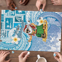 Hawaii Mele Kalikimaka Puzzle Hula Santa Retro Style Blue - Polynesian Pride