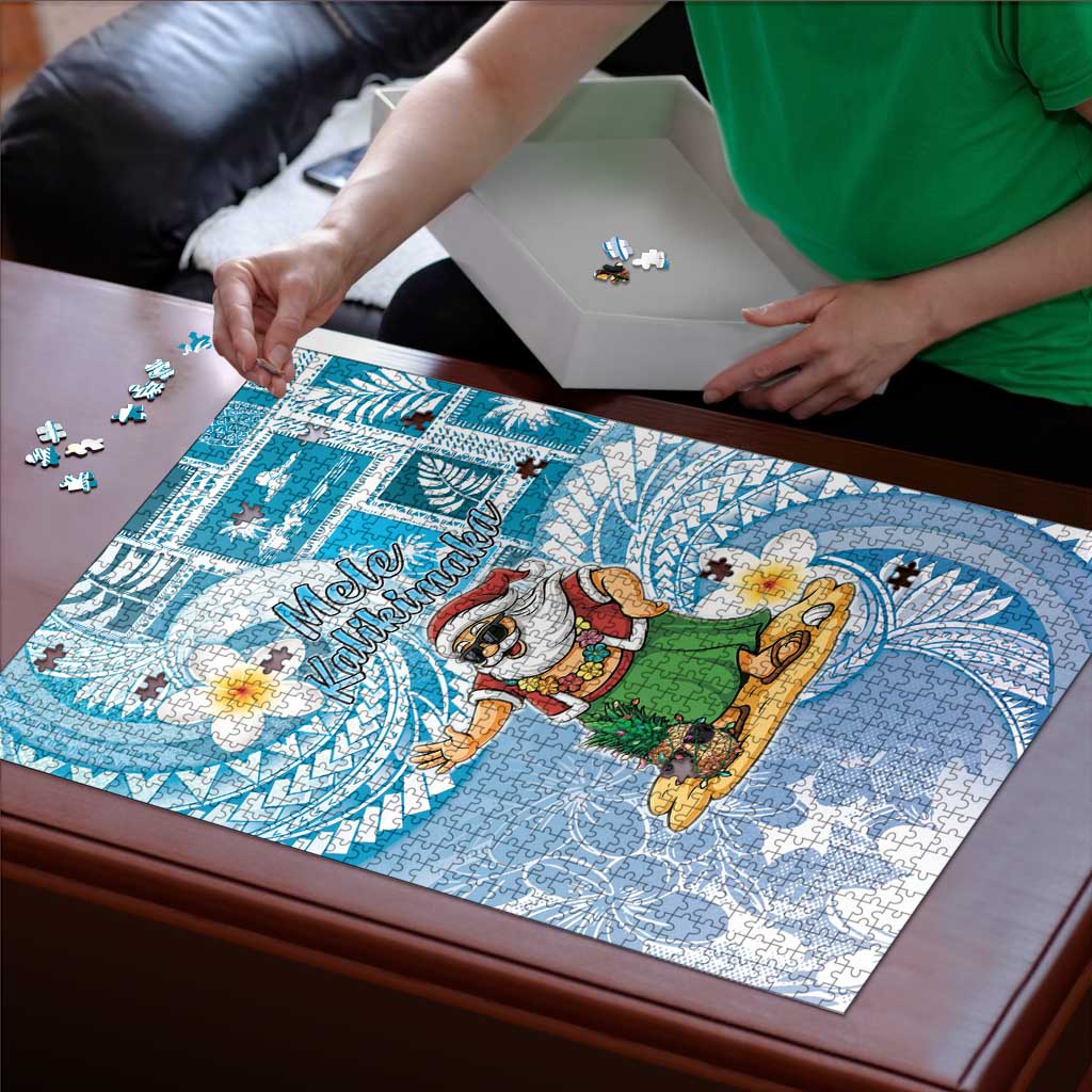 Hawaii Mele Kalikimaka Puzzle Hula Santa Retro Style Blue - Polynesian Pride