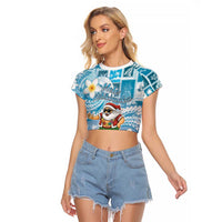 Hawaii Mele Kalikimaka Raglan Cropped T Shirt Hula Santa Retro Style Blue - Polynesian Pride