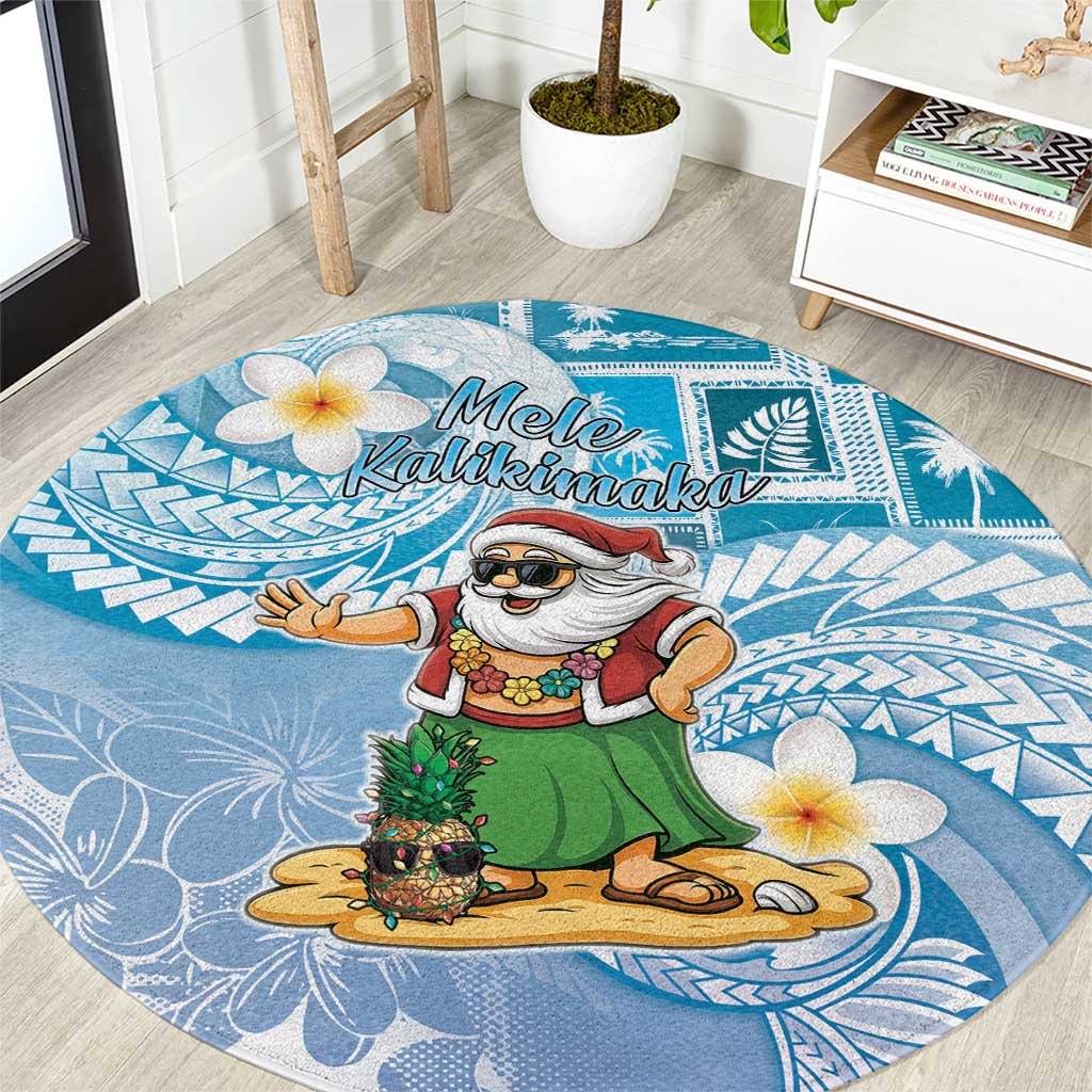 Hawaii Mele Kalikimaka Round Carpet Hula Santa Retro Style Blue - Polynesian Pride