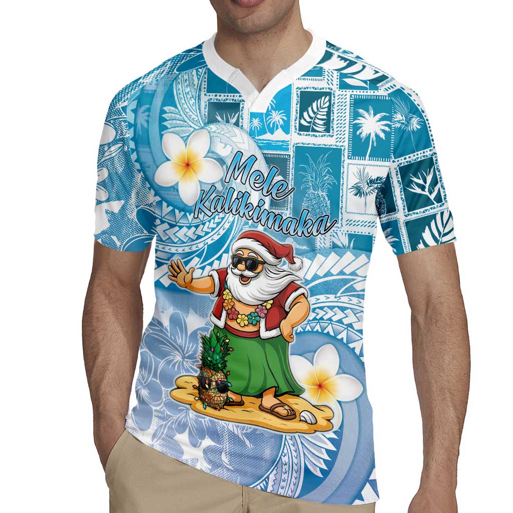 Hawaii Mele Kalikimaka Rugby Jersey Hula Santa Retro Style Blue - Polynesian Pride