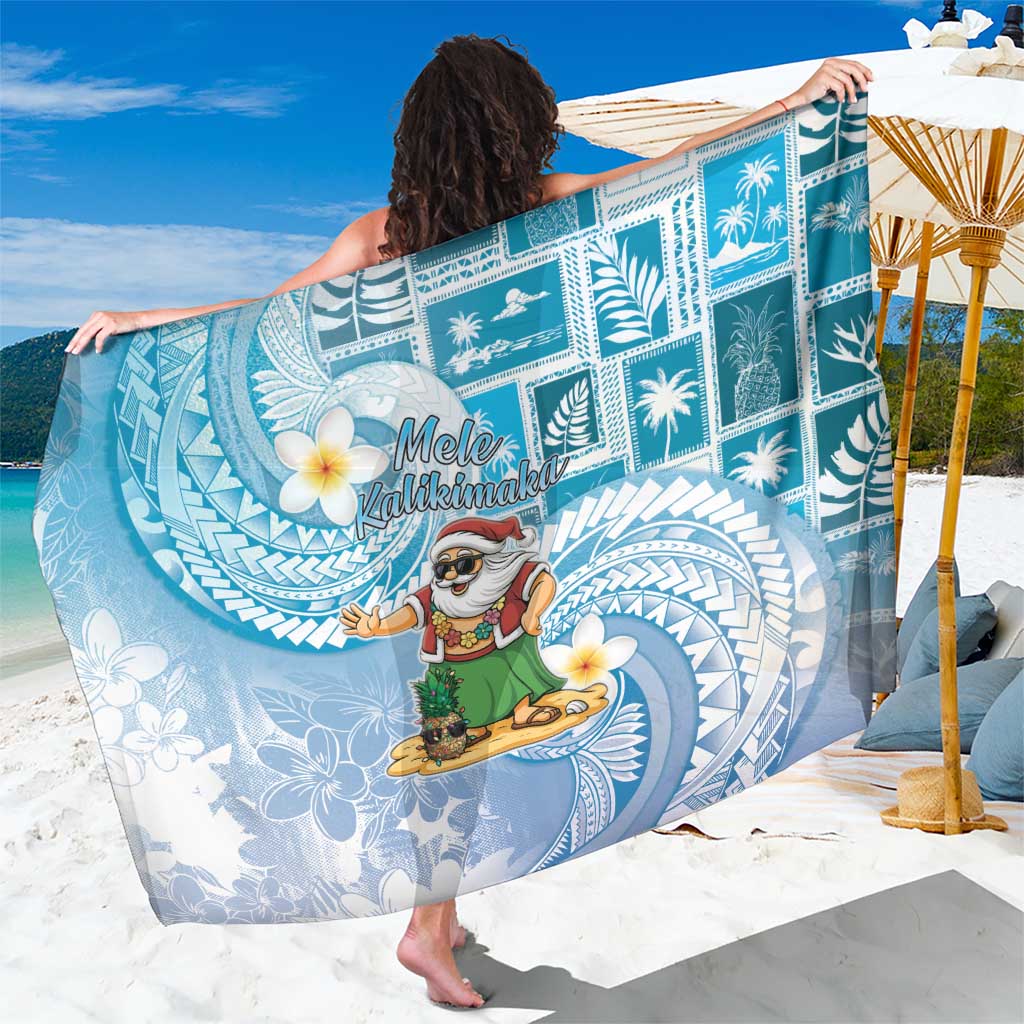 Hawaii Mele Kalikimaka Sarong Hula Santa Retro Style Blue - Polynesian Pride