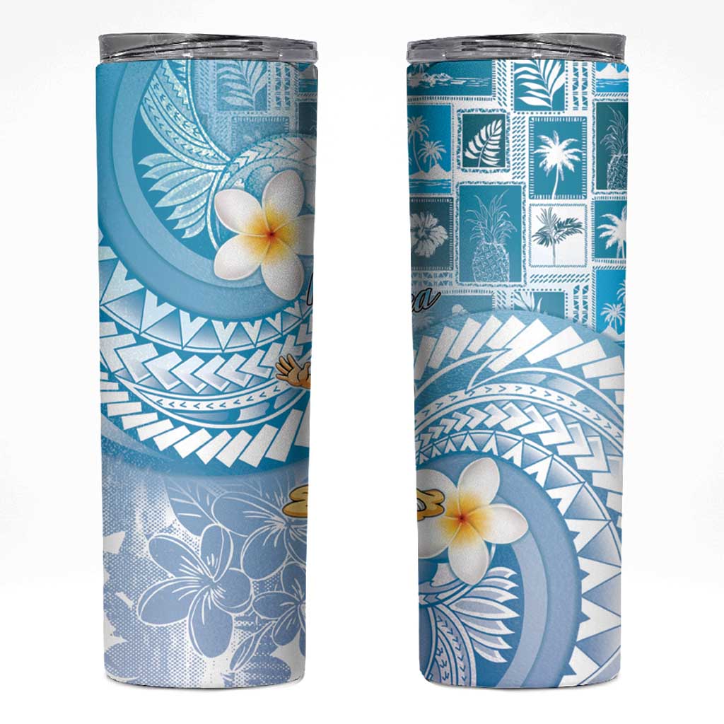 Hawaii Mele Kalikimaka Skinny Tumbler Hula Santa Retro Style Blue - Polynesian Pride