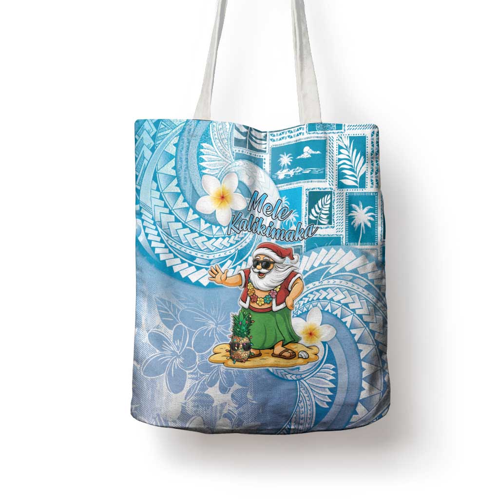 Hawaii Mele Kalikimaka Tote Bag Hula Santa Retro Style Blue - Polynesian Pride