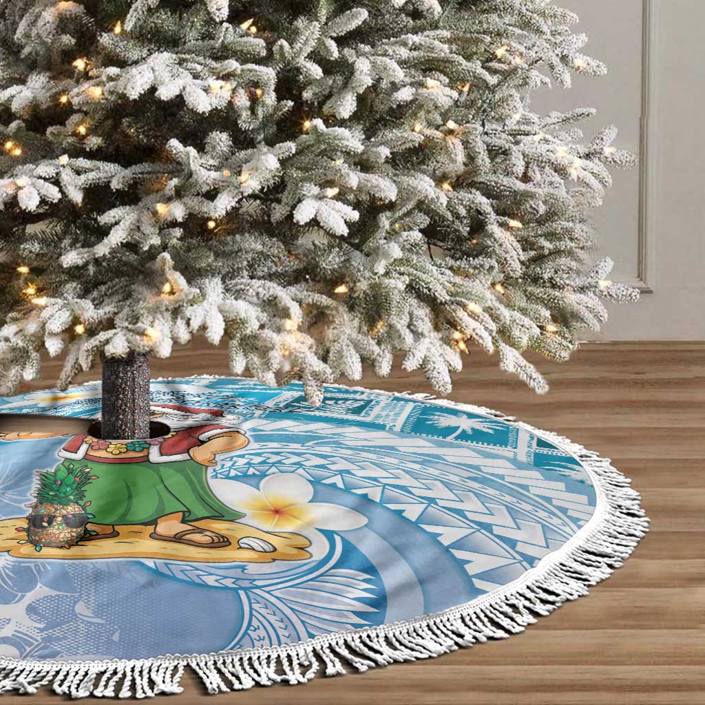 Hawaii Mele Kalikimaka Tree Skirt Hula Santa Retro Style Blue - Polynesian Pride
