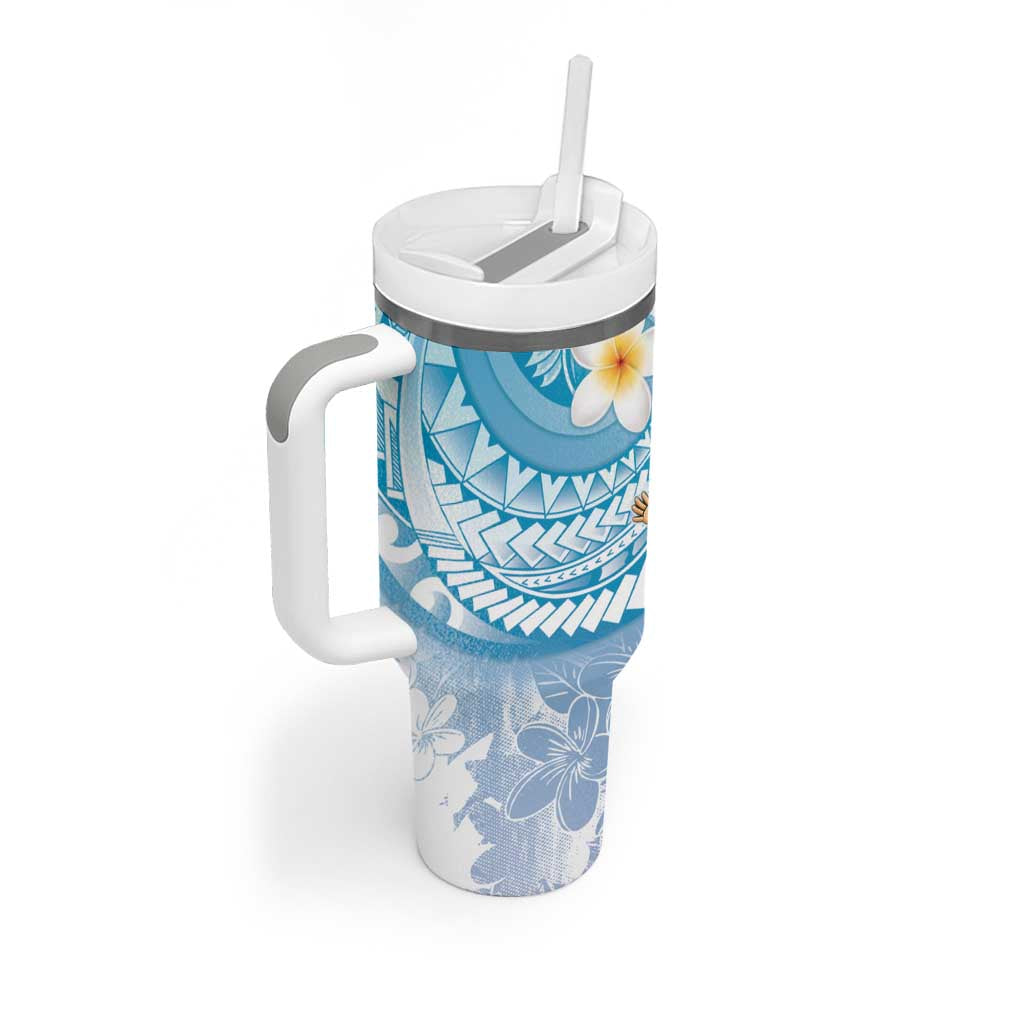 Hawaii Mele Kalikimaka Tumbler With Handle Hula Santa Retro Style Blue - Polynesian Pride