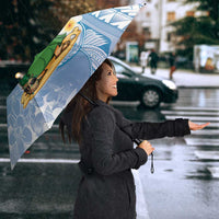 Hawaii Mele Kalikimaka Umbrella Hula Santa Retro Style Blue - Polynesian Pride