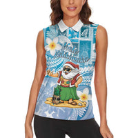 Hawaii Mele Kalikimaka Women Sleeveless Polo Shirt Hula Santa Retro Style Blue - Polynesian Pride