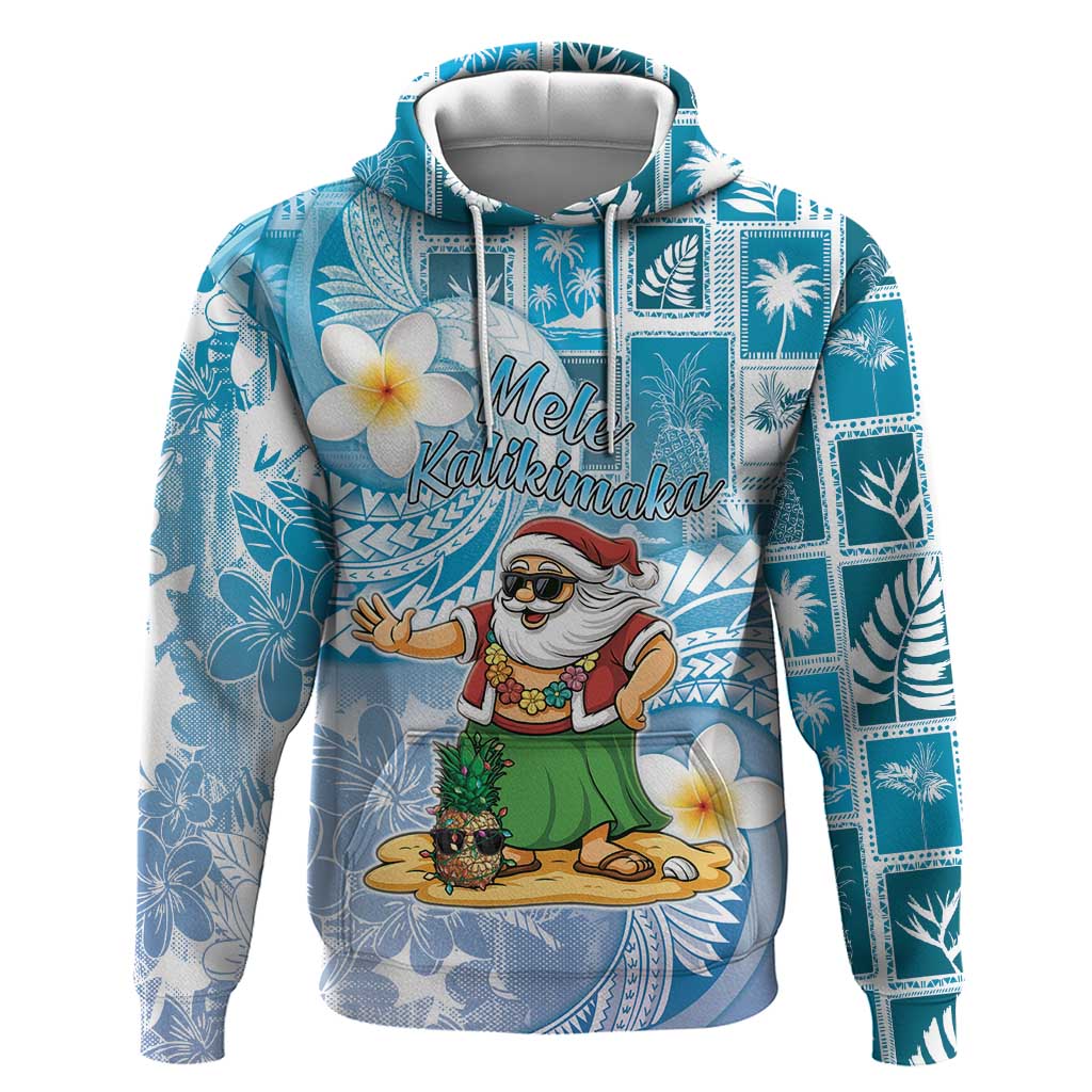 Hawaii Mele Kalikimaka Zip Hoodie Hula Santa Retro Style Blue - Polynesian Pride