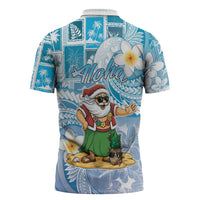 Hawaii Mele Kalikimaka Zipper Polo Shirt Hula Santa Retro Style Blue - Polynesian Pride