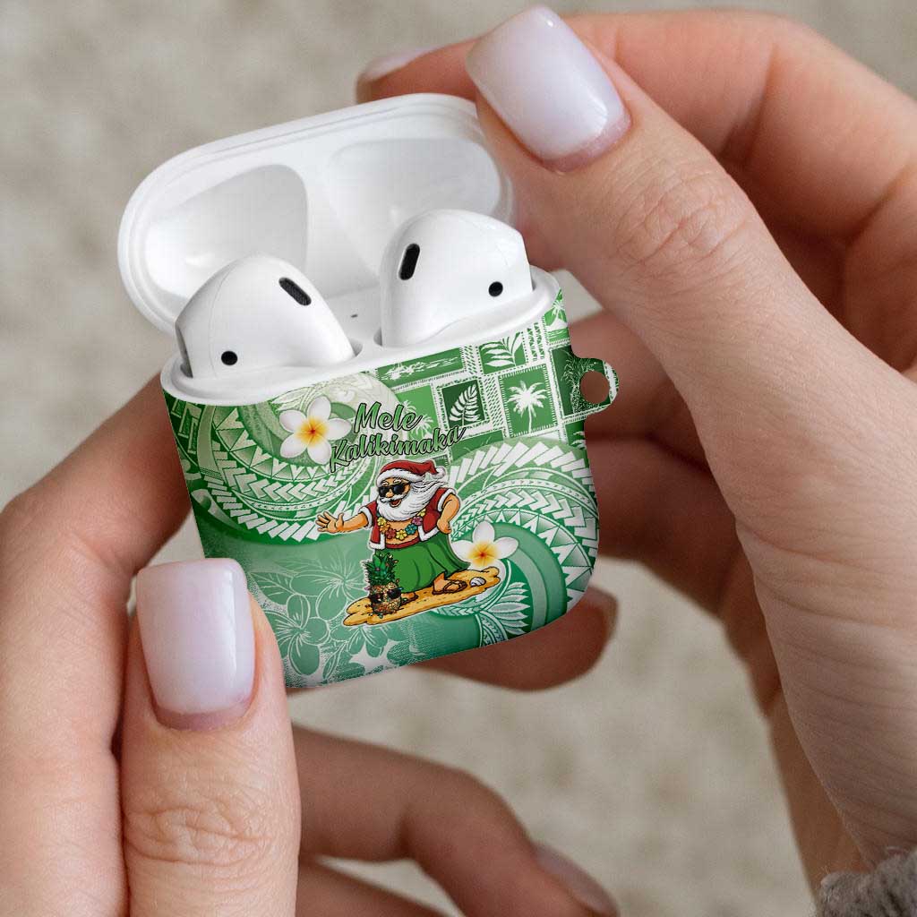 Hawaii Mele Kalikimaka AirPods Case Hula Santa Retro Style Green - Polynesian Pride