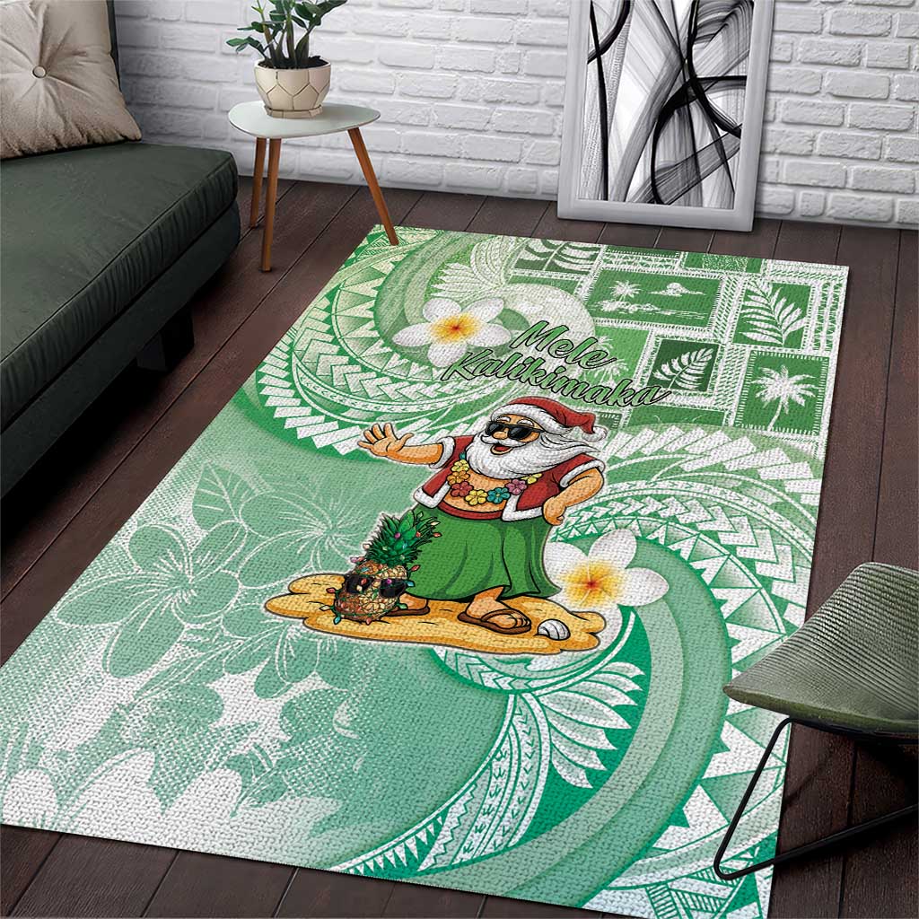 Hawaii Mele Kalikimaka Area Rug Hula Santa Retro Style Green - Polynesian Pride