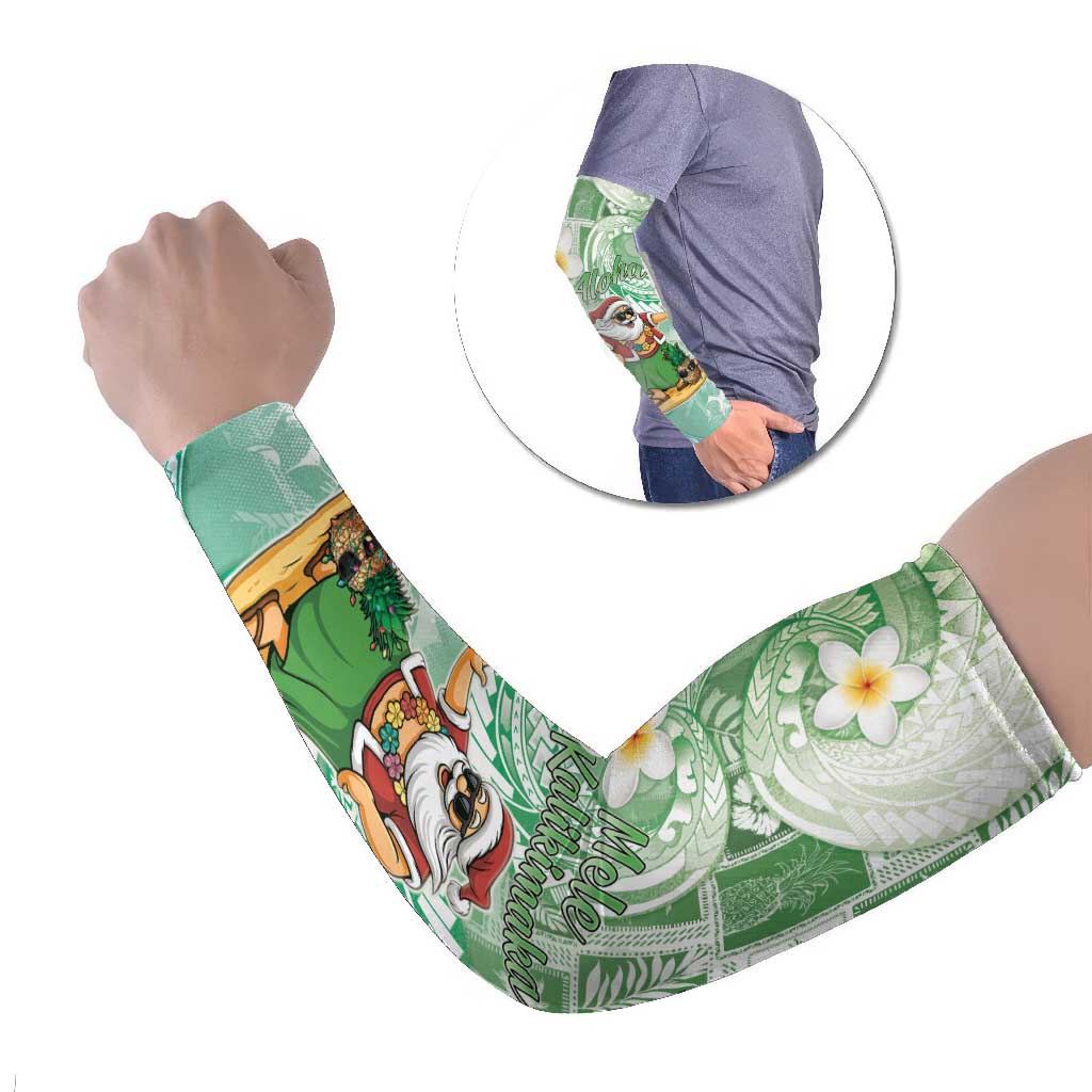 Hawaii Mele Kalikimaka Arm Sleeves Hula Santa Retro Style Green - Polynesian Pride