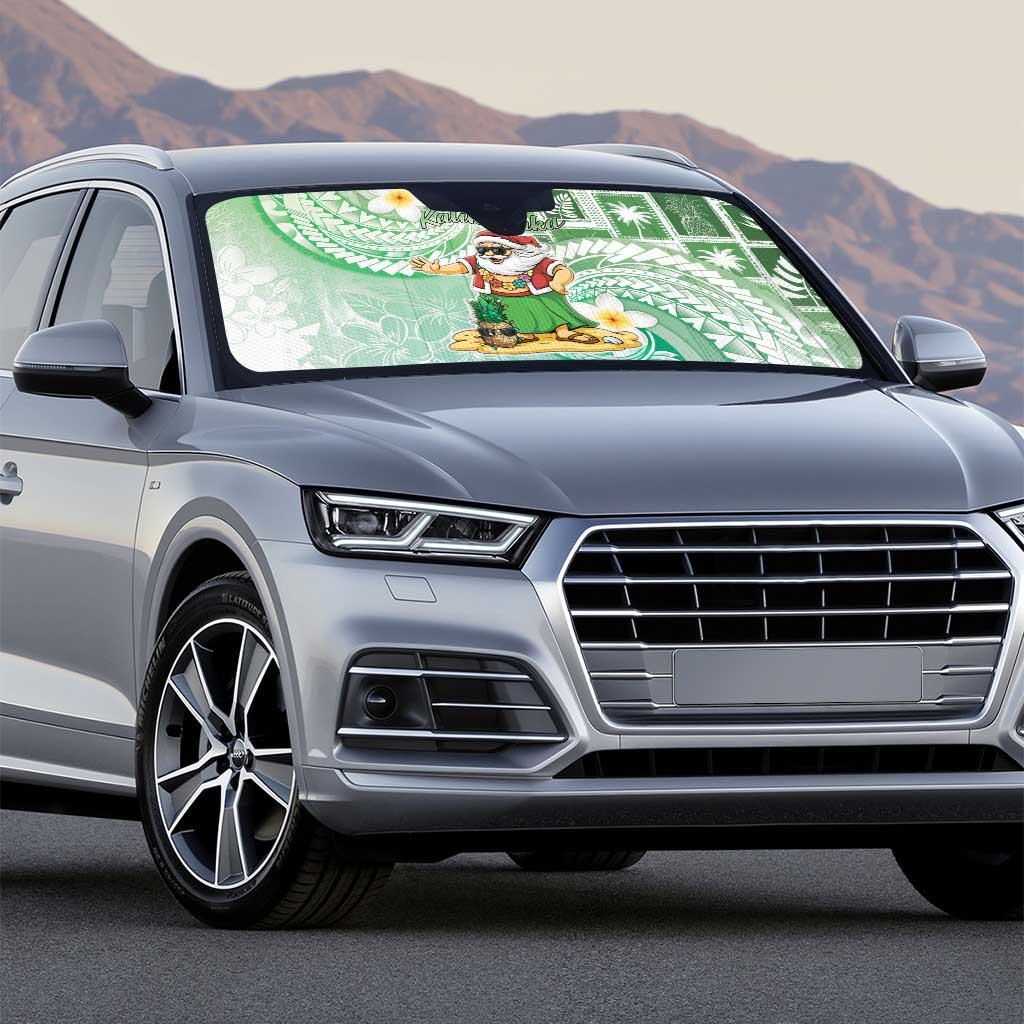 Hawaii Mele Kalikimaka Auto Sun Shade Hula Santa Retro Style Green - Polynesian Pride