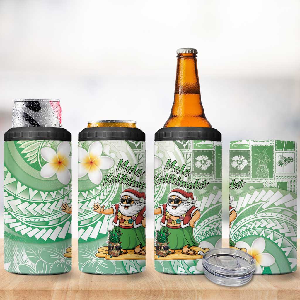 Hawaii Mele Kalikimaka 4 in 1 Can Cooler Tumbler Hula Santa Retro Style Green - Polynesian Pride