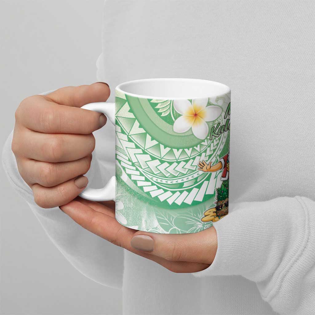 Hawaii Mele Kalikimaka Ceramic Mug Hula Santa Retro Style Green - Polynesian Pride