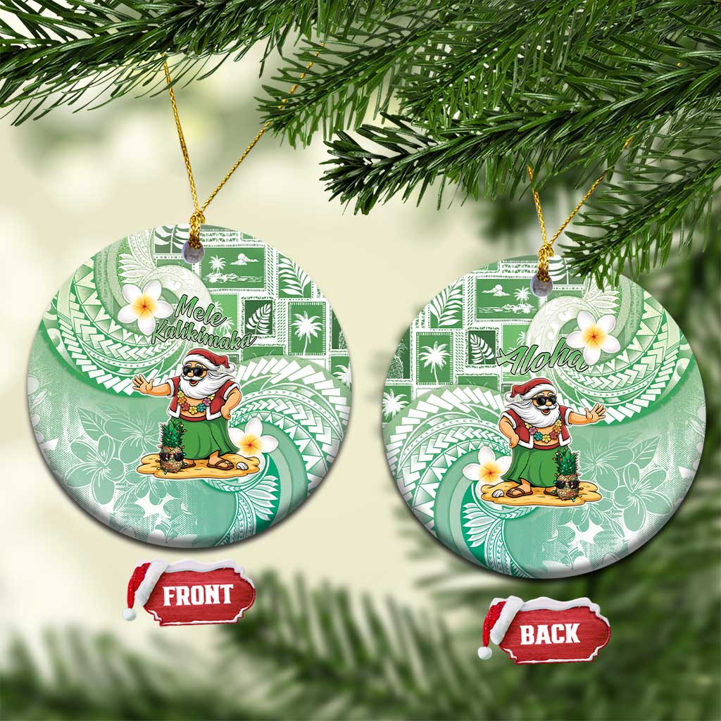 Hawaii Mele Kalikimaka Ceramic Ornament Hula Santa Retro Style Green - Polynesian Pride