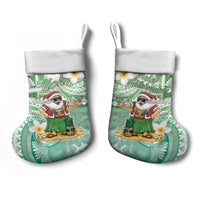Hawaii Mele Kalikimaka Christmas Stocking Hula Santa Retro Style Green - Polynesian Pride
