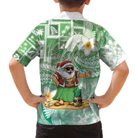 Hawaii Mele Kalikimaka Family Matching Long Sleeve Bodycon Dress and Hawaiian Shirt Hula Santa Retro Style Green LT05 - Polynesian Pride