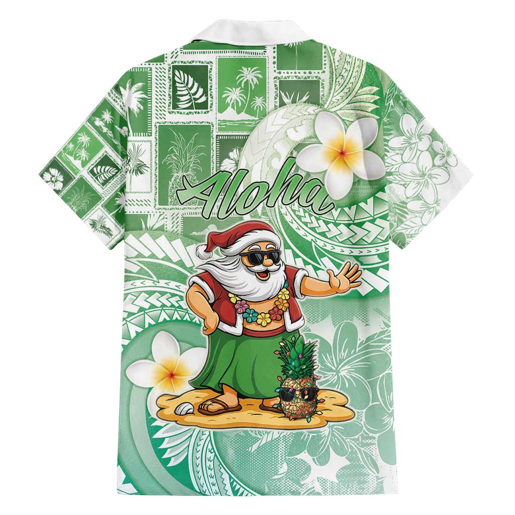 Hawaii Mele Kalikimaka Family Matching Long Sleeve Bodycon Dress and Hawaiian Shirt Hula Santa Retro Style Green LT05 - Polynesian Pride