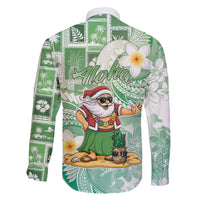 Hawaii Mele Kalikimaka Family Matching Long Sleeve Bodycon Dress and Hawaiian Shirt Hula Santa Retro Style Green LT05 - Polynesian Pride