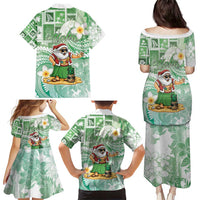 Hawaii Mele Kalikimaka Family Matching Puletasi and Hawaiian Shirt Hula Santa Retro Style Green - Polynesian Pride