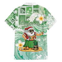 Hawaii Mele Kalikimaka Family Matching Short Sleeve Bodycon Dress and Hawaiian Shirt Hula Santa Retro Style Green - Polynesian Pride