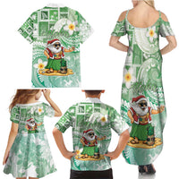 Hawaii Mele Kalikimaka Family Matching Summer Maxi Dress and Hawaiian Shirt Hula Santa Retro Style Green - Polynesian Pride