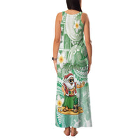 Hawaii Mele Kalikimaka Family Matching Tank Maxi Dress and Hawaiian Shirt Hula Santa Retro Style Green - Polynesian Pride