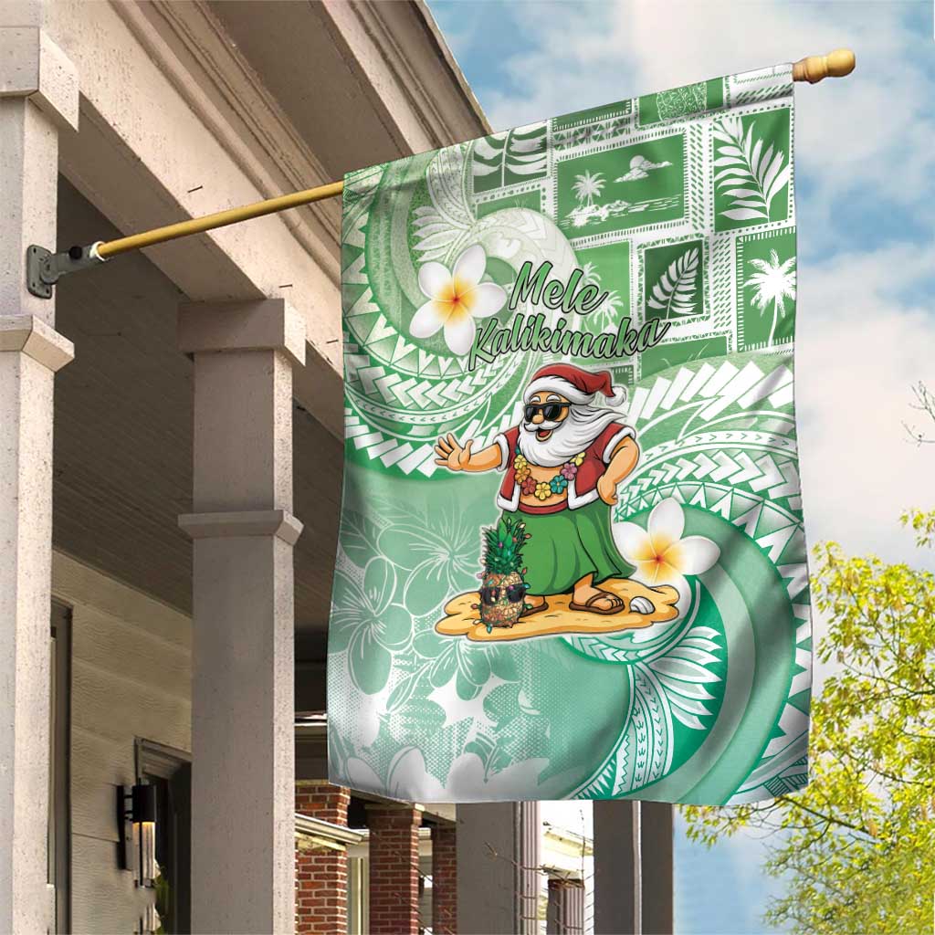 Hawaii Mele Kalikimaka Garden Flag Hula Santa Retro Style Green - Polynesian Pride