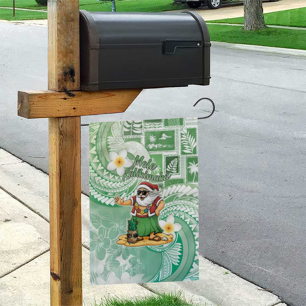 Hawaii Mele Kalikimaka Garden Flag Hula Santa Retro Style Green - Polynesian Pride