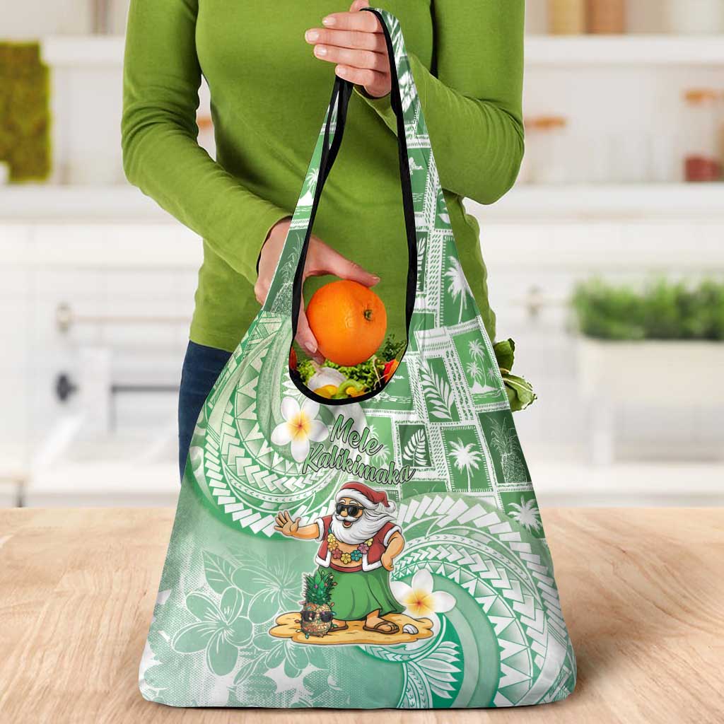 Hawaii Mele Kalikimaka Grocery Bag Hula Santa Retro Style Green - Polynesian Pride