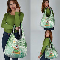 Hawaii Mele Kalikimaka Grocery Bag Hula Santa Retro Style Green - Polynesian Pride