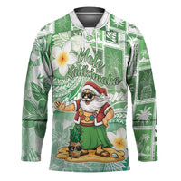 Hawaii Mele Kalikimaka Hockey Jersey Hula Santa Retro Style Green - Polynesian Pride