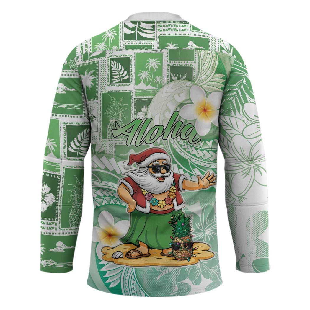 Hawaii Mele Kalikimaka Hockey Jersey Hula Santa Retro Style Green - Polynesian Pride