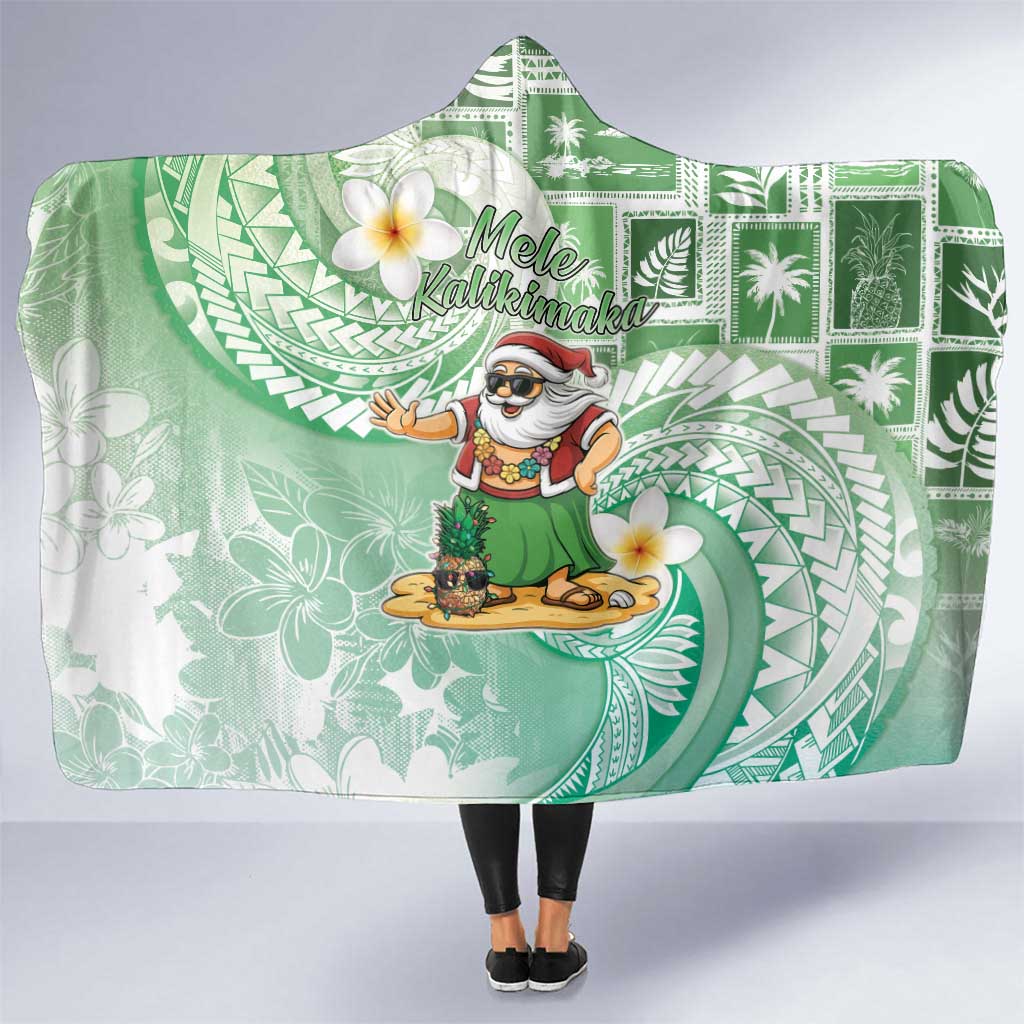 Hawaii Mele Kalikimaka Hooded Blanket Hula Santa Retro Style Green - Polynesian Pride