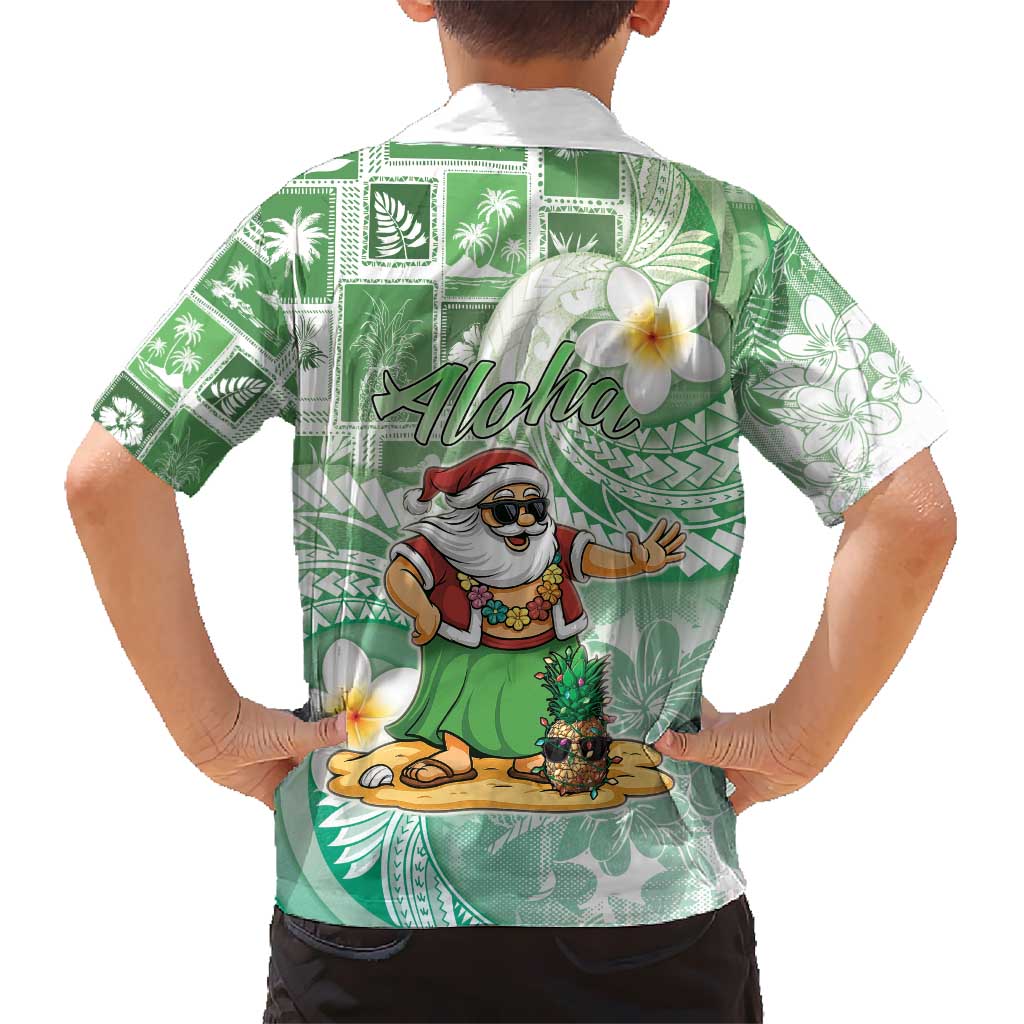 Hawaii Mele Kalikimaka Kid Hawaiian Shirt Hula Santa Retro Style Green - Polynesian Pride