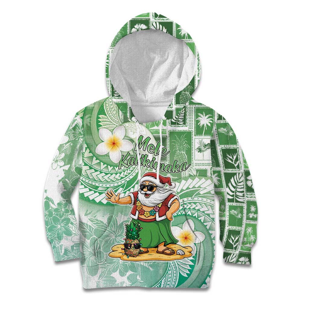 Hawaii Mele Kalikimaka Kid Hoodie Hula Santa Retro Style Green - Polynesian Pride