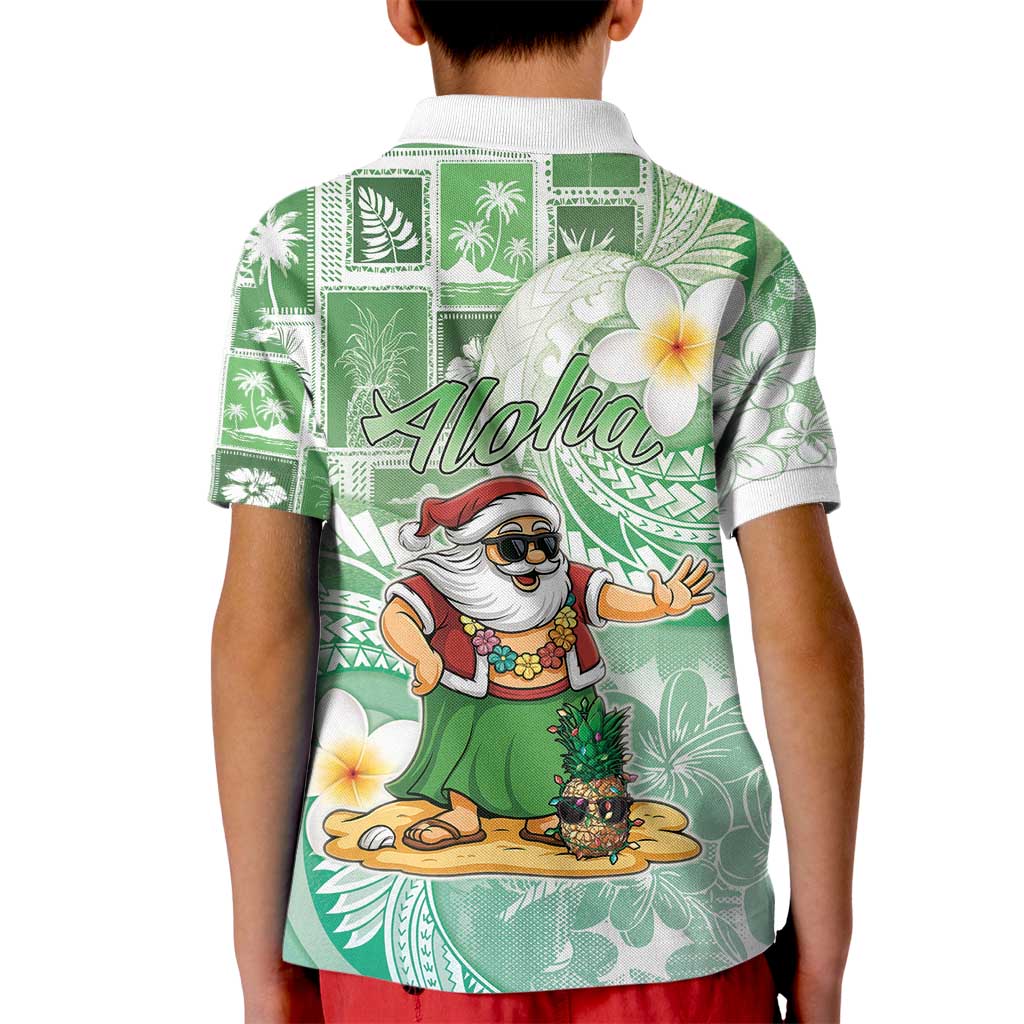 Hawaii Mele Kalikimaka Kid Polo Shirt Hula Santa Retro Style Green - Polynesian Pride