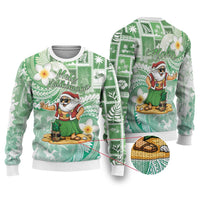 Hawaii Mele Kalikimaka Ugly Christmas Sweater Hula Santa Retro Style Green - Polynesian Pride
