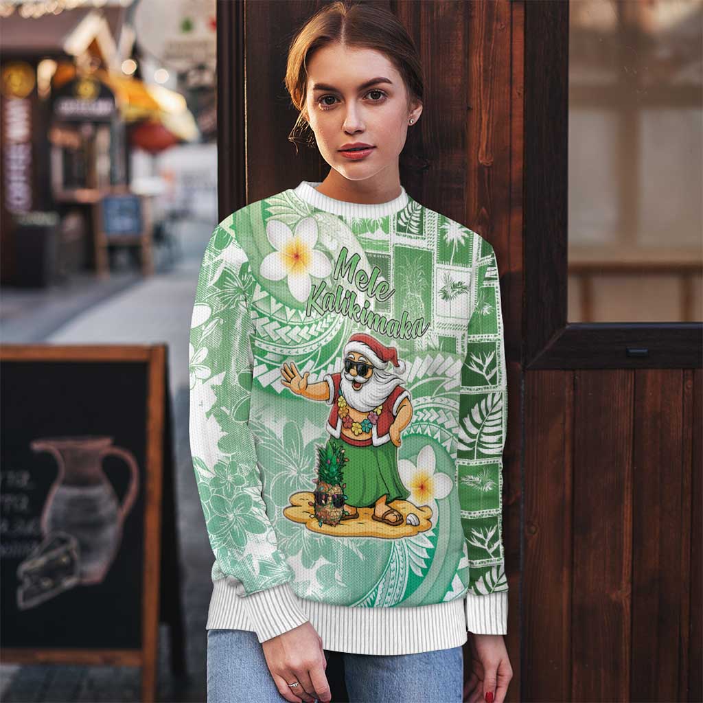 Hawaii Mele Kalikimaka Ugly Christmas Sweater Hula Santa Retro Style Green - Polynesian Pride