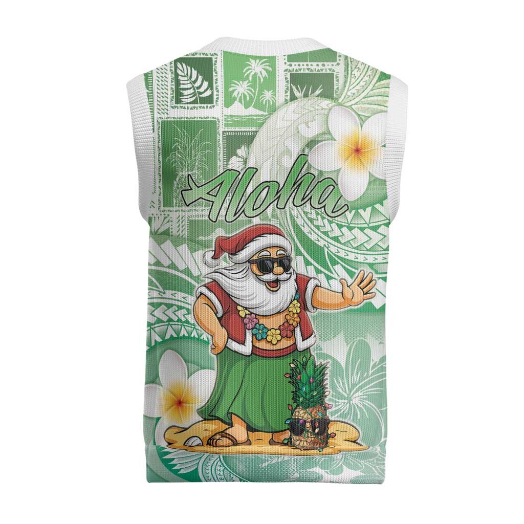 Hawaii Mele Kalikimaka Christmas Knitted V-Neck Vest Hula Santa Retro Style Green - Polynesian Pride