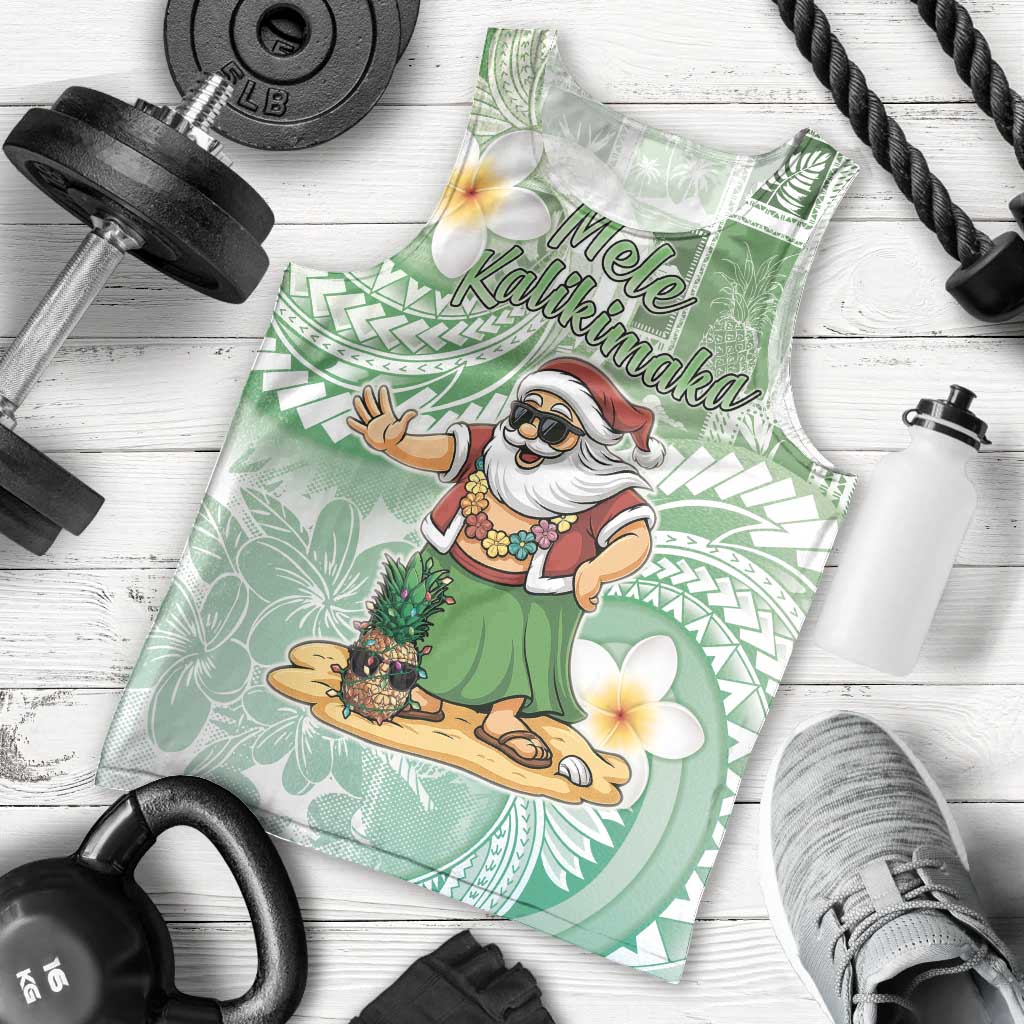 Hawaii Mele Kalikimaka Men Tank Top Hula Santa Retro Style Green - Polynesian Pride