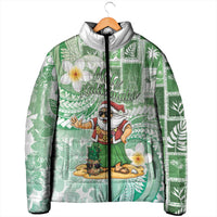 Hawaii Mele Kalikimaka Padded Jacket Hula Santa Retro Style Green - Polynesian Pride