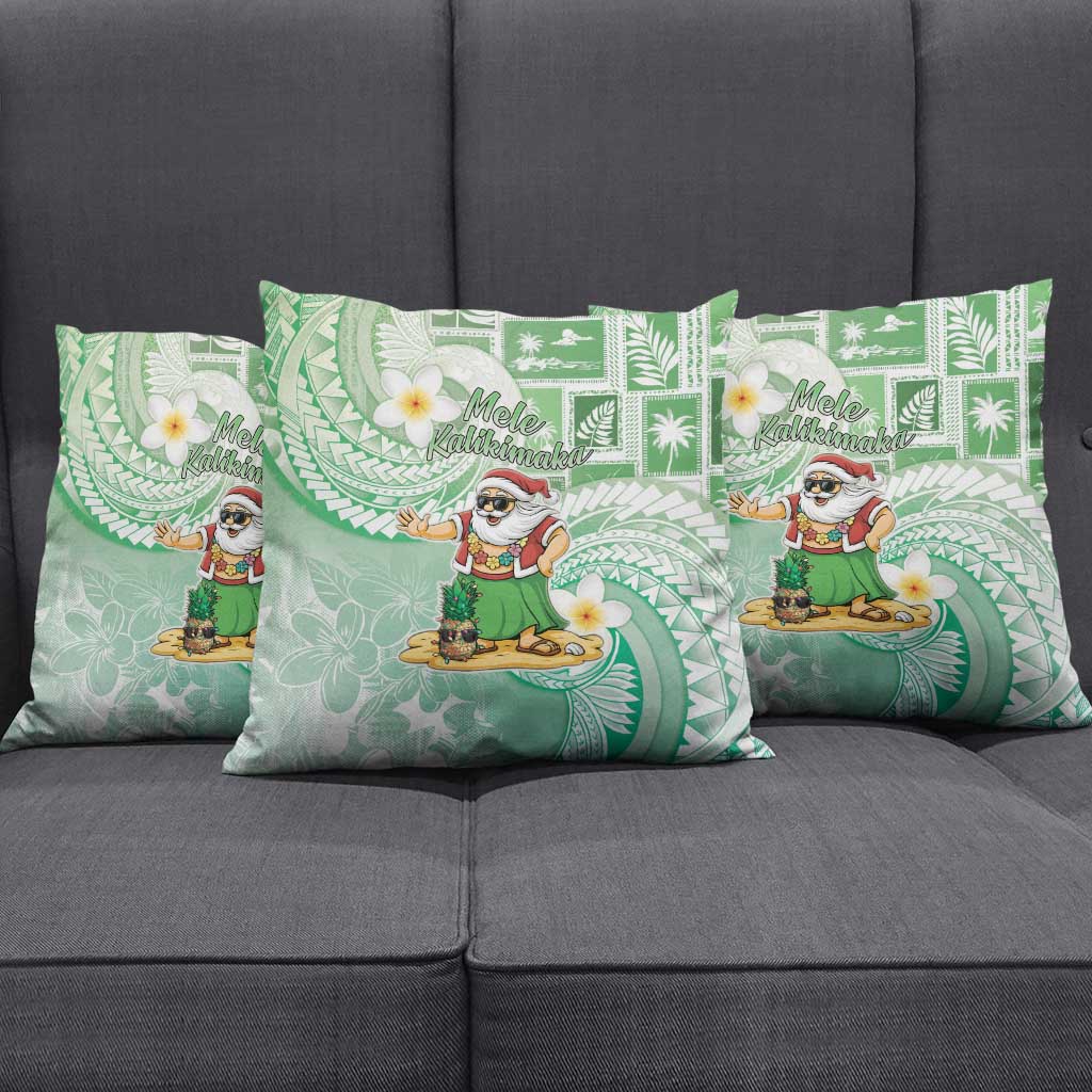 Hawaii Mele Kalikimaka Pillow Cover Hula Santa Retro Style Green - Polynesian Pride